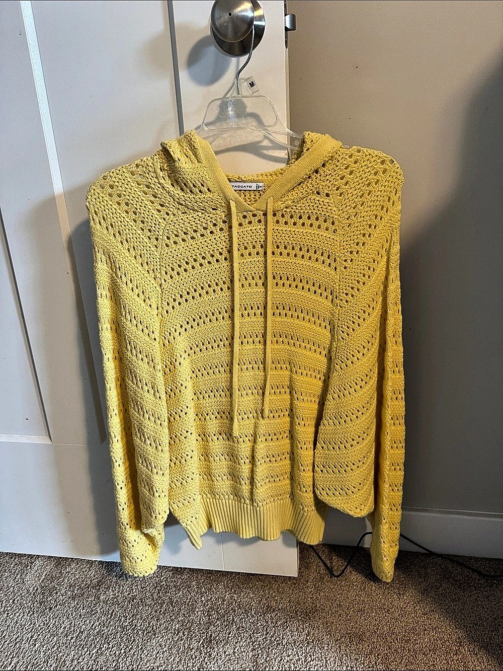Open Knit Hooded Sweater in Yellow Like New